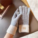 Winter Mittens Brown Striped Embroidered Warm Cycling Spot Universal Cartoon Gloves Ins - Image 8