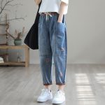 Women's Summer Fashion Ripped Ninth Jeans - Image 4