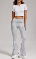 Sports, Leisure And Exercise Women's Low Waisted Flared Pants With Exposed Navel And Folded Waist Wide Leg Pants - Image 4