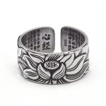 Buddhism Jewelry Like Vintage And Old Real Silver Plated Prajna Paramita Heart Sutra Lotus Ring - Image 5