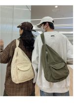 Canvas Sling Bag, Solid Color Crossbody Bag, Women's Simple Chest Purse - Image 2