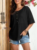 Women's Waffle Knit Top Fashion - Image 2
