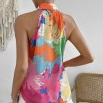 Ladies' Colorful Floral Print Sleeveless Vacation Style Loose Chiffon Shirt - Image 3