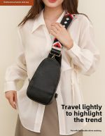 Women Chest Bag Sling Bag, Guitar Strap Small Crossbody PU Leather Satchel Daypack - Image 5