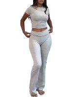 Sports, Leisure And Exercise Women's Low Waisted Flared Pants With Exposed Navel And Folded Waist Wide Leg Pants - Image 9
