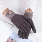 Winter Mittens Brown Striped Embroidered Warm Cycling Spot Universal Cartoon Gloves Ins - Image 4