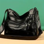 Women Shoulder Bag Large Capacity Washed Leather Messenger Bags Multi Zipper - Image 5