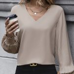 Women's New V-neck Solid Color Basic Versatile Shirt - Image 5