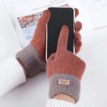 Winter Mittens Brown Striped Embroidered Warm Cycling Spot Universal Cartoon Gloves Ins - Image 6