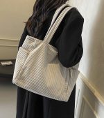 Simple Corduroy Commuter Shoulder Bag Female New Large Capacity Student Commuting To Class Messenger Bag Texture Female Bag - Image 6