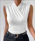 Women's Fashion Summer Solid Color Crisscross Pleated Sleeveless Tank Top - Image 2