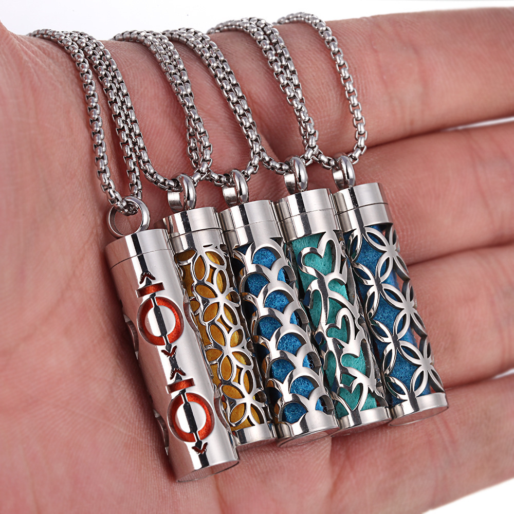 5cc86cab-2a6f-4b9a-8d2b-fb72add4f3b4.jpg Aromatherapy Pendant Perfume Bottle Essential Oil Titanium Steel - Image 1