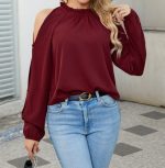 Women's New Fashionable Round Neck Off Shoulder Design Shirt - Image 2