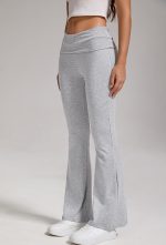 Sports, Leisure And Exercise Women's Low Waisted Flared Pants With Exposed Navel And Folded Waist Wide Leg Pants - Image 3