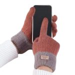 Winter Mittens Brown Striped Embroidered Warm Cycling Spot Universal Cartoon Gloves Ins - Image 9