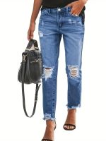 Stretchy Boyfriend Jeans For Women - Ripped, Distressed, Comfortable Denim Pants With Five-Pocket Design, Faded Wash, And Relaxed Fit Amazon Don't Sell - Image 6