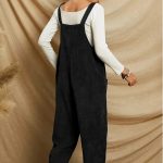 Women's Corduroy Solid Color Casual Long Jumpsuit Basic Style Pocket Strap Adjustable Overalls - Image 2
