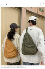 Canvas Sling Bag, Solid Color Crossbody Bag, Women's Simple Chest Purse - Image 5