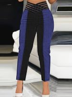 Ladies' Fashionable Casual Wear Woven Ribbon Hollow High Waisted Pencil Pants Solid Color Cropped Pants