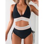 Women's High Waisted Bikini Sets Two Piece Tummy Control Swimsuit Color Block Bathing Suits - Image 7