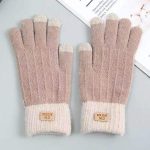 Winter Mittens Brown Striped Embroidered Warm Cycling Spot Universal Cartoon Gloves Ins - Image 7