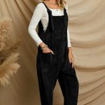 Women's Corduroy Solid Color Casual Long Jumpsuit Basic Style Pocket Strap Adjustable Overalls - Image 3