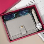 Vintage Women's Quartz Watch With Wallet Glasses Gift Set Box