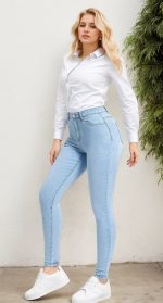 High-Rise Slim Fit Blue Jeans - Stretchy Denim, Slant Pockets, Comfortable High-Stretch Fabric, Womens Fashionable Denim Pants For Everyday Wear - Premium Quality, Soft Touch, And Stylish Design Amazo - Image 6