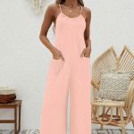 Ladies' Solid Color Chest Pleated Design Cross Suspender Sexy Jumpsuit - Image 2