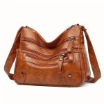 Women Shoulder Bag Large Capacity Washed Leather Messenger Bags Multi Zipper - Image 3