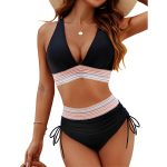 Women's High Waisted Bikini Sets Two Piece Tummy Control Swimsuit Color Block Bathing Suits