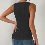 Women's V-Neck Sleeveless Ruched Tank Top Slim Fit Button Detail Summer Casual Tee - Image 6