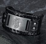 Asgard Crafted Leather Buckle Arm Cuff With Fenrir Design - Image 3