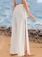 Ladies' Solid Color Transparent Yarn Slit Fashionable Loose Pants - Image 2