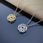 Retro Magnetic Folding Heart Shaped Four Leaf Clover Pendant Necklace Women Love Clavicle Chain Gifts Openable Choker Jewelry - Image 7