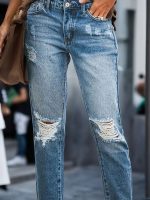 Stretchy Boyfriend Jeans For Women - Ripped, Distressed, Comfortable Denim Pants With Five-Pocket Design, Faded Wash, And Relaxed Fit Amazon Don't Sell - Image 2