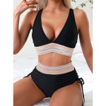 Women's High Waisted Bikini Sets Two Piece Tummy Control Swimsuit Color Block Bathing Suits - Image 3