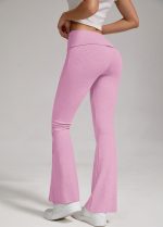 Sports, Leisure And Exercise Women's Low Waisted Flared Pants With Exposed Navel And Folded Waist Wide Leg Pants - Image 2