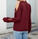 Women's New Fashionable Round Neck Off Shoulder Design Shirt - Image 3