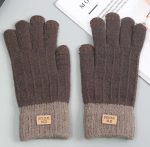 Winter Mittens Brown Striped Embroidered Warm Cycling Spot Universal Cartoon Gloves Ins - Image 5