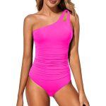 Women's Tummy Control One Piece Swimsuit, One Shoulder Full Coverage Bathing Suit