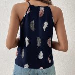 Women's Feather Print Notch V-neck Versatile Camisole Vest - Image 4