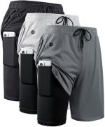 JWJ 3 Pack Men's 2 in 1 Workout Running Shorts 7 Inch Lightweight Athletic Gym Shorts with Compression Liner Black Dark Grey Light Grey L at Amazon Men’s Clothing store
